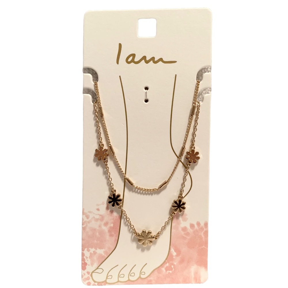 NWT 2-Pack Anklets Gold Tone Floral Bohemian Beachy Boho